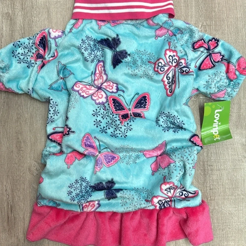 FLEECE BUTTERFLY PREPPY DOGGIE PAJAMAS (L) NWT
